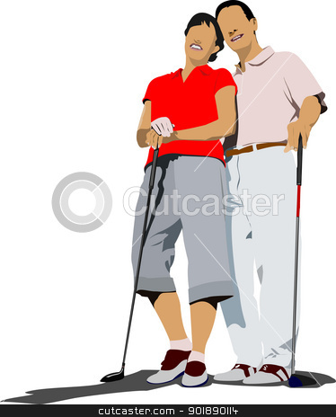 To use this stock image in your creative project, please select the size you need over to the right and click the "Add to Cart" button.
Your downloaded image will come with the Cutcaster watermark removed so don’t worry about the watermark you see on this page. Couple golfers in iron club. Vector illustration stock vector clipart, Couple golfers in iron club. Vector illustration by Leonid Dorfman