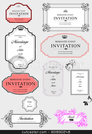 To use this stock image in your creative project, please select the size you need over to the right and click the "Add to Cart" button.
Your downloaded image will come with the Cutcaster watermark removed so don’t worry about the watermark you see on this page. Set of ornate vector frames and ornaments with sample text. Perf stock vector clipart, Set of ornate vector frames and ornaments with sample text. Perfect as invitation or announcement. All pieces are separate. Easy to change colors and edit. by Leonid Dorfman