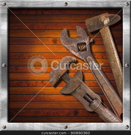 Set of Old Tools on Wood Panel Set of Old Tools on Wood Panel stock photo, Wood and metal vintage background with old tools and space for text
by catalby
