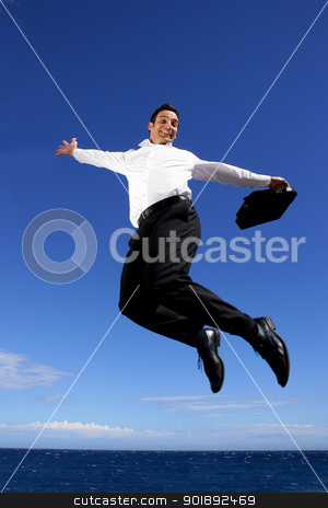 To use this stock image in your creative project, please select the size you need over to the right and click the "Add to Cart" button.
Your downloaded image will come with the Cutcaster watermark removed so don’t worry about the watermark you see on this page. Businessman jumping high into the sky stock photo, Businessman jumping high into the sky by photography33
