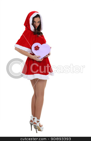 Saucy Miss Santa with a heart shaped giftbox Saucy Miss Santa with a heart shaped giftbox stock photo, Saucy Miss Santa with a heart shaped giftbox by photography33