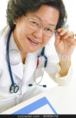 Asian doctor Asian doctor stock photo, Asian senior female doctor adjusting her spectacles by szefei
