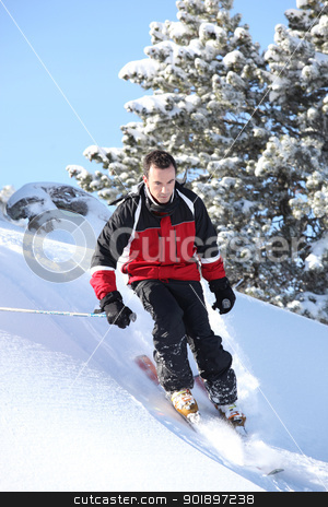 To use this stock image in your creative project, please select the size you need over to the right and click the "Add to Cart" button.
Your downloaded image will come with the Cutcaster watermark removed so don’t worry about the watermark you see on this page. Male downhill skier stock photo, Male downhill skier by photography33