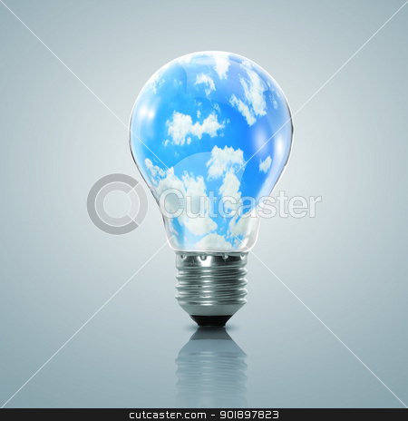To use this stock image in your creative project, please select the size you need over to the right and click the "Add to Cart" button.
Your downloaded image will come with the Cutcaster watermark removed so don’t worry about the watermark you see on this page. Electric light bulb and blue sky inside it stock photo, Electric light bulb and blue sky with clouds inside it by Sergey Nivens