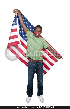 Man with Flag Man with Flag stock photo, Handsome young teenaged black with the American flag by Robert Byron
