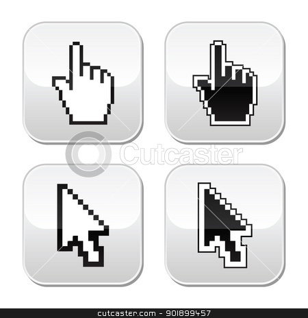 To use this stock image in your creative project, please select the size you need over to the right and click the "Add to Cart" button.
Your downloaded image will come with the Cutcaster watermark removed so don’t worry about the watermark you see on this page. Pixel cursors buttons- hand and arrow icons stock vector clipart, Website pixelated pointers - hand cursor and arrow. by Agnieszka Bernacka