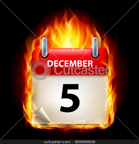 Burning calendar Burning calendar stock photo, Fifth December in Calendar. Burning Icon on black background by dvarg