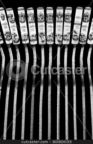 To use this stock image in your creative project, please select the size you need over to the right and click the "Add to Cart" button.
Your downloaded image will come with the Cutcaster watermark removed so don’t worry about the watermark you see on this page. Typewriter typebars stock photo, Close-up of Typewriter typebars with black background by Darren Pullman