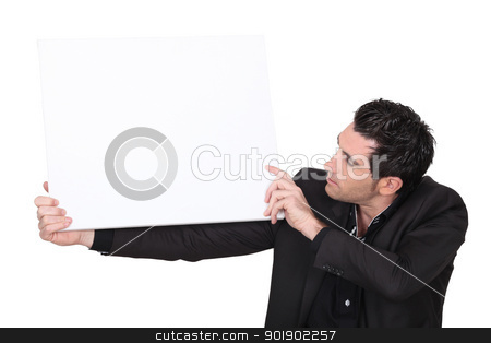 To use this stock image in your creative project, please select the size you need over to the right and click the "Add to Cart" button.
Your downloaded image will come with the Cutcaster watermark removed so don’t worry about the watermark you see on this page. Man in suit carrying panel for message stock photo, Man in suit carrying panel for message by photography33