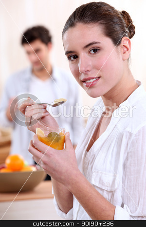 To use this stock image in your creative project, please select the size you need over to the right and click the "Add to Cart" button.
Your downloaded image will come with the Cutcaster watermark removed so don’t worry about the watermark you see on this page. Couple having breakfast together at home stock photo, Couple having breakfast together at home by photography33