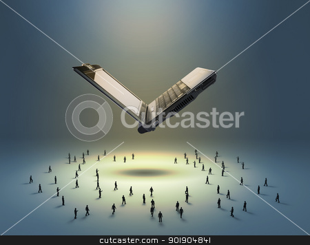 To use this stock image in your creative project, please select the size you need over to the right and click the "Add to Cart" button.
Your downloaded image will come with the Cutcaster watermark removed so don’t worry about the watermark you see on this page. Flying notebook and figures of people stock photo, Flying notebook and figures of people standing below it by Sergey Nivens