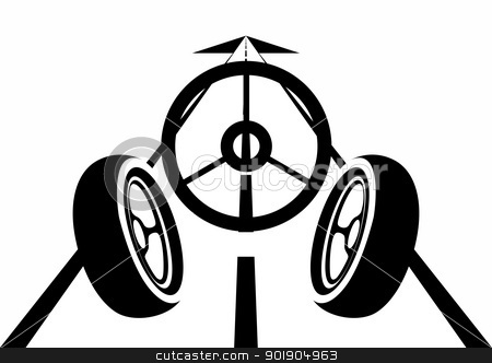 The road and the car The road and the car stock vector clipart, An abstract image of the car. Black and white illustration. by Sergey Skryl