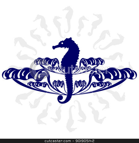 Sea horse in the sea Sea horse in the sea stock vector clipart, Marine life. Seahorse and sea waves against the contours of sea horses. by Sergey Skryl