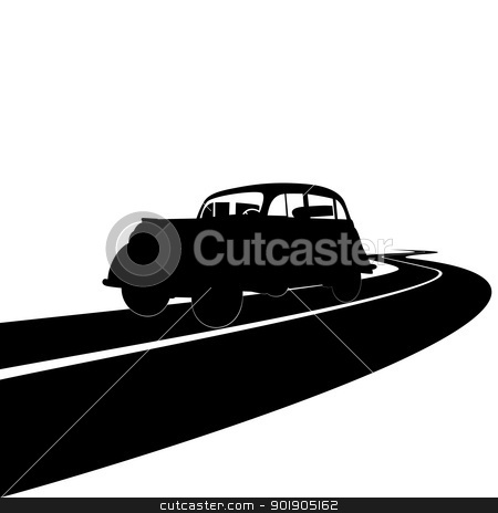 Retro car Retro car stock vector clipart, Retro car on the road. Black and white illustration. by Sergey Skryl