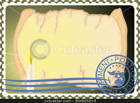 Postage stamp. Paper and a candle Postage stamp. Paper and a candle stock vector clipart, The illustration on a postage stamp. A candle and a paper scroll. by Sergey Skryl