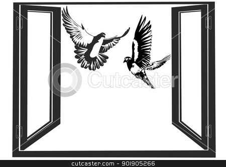 To use this stock image in your creative project, please select the size you need over to the right and click the "Add to Cart" button.
Your downloaded image will come with the Cutcaster watermark removed so don’t worry about the watermark you see on this page. Pigeons stock vector clipart, White doves flying against the backdrop of an open window. Black and white illustration. by Sergey Skryl