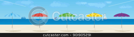 To use this stock image in your creative project, please select the size you need over to the right and click the "Add to Cart" button.
Your downloaded image will come with the Cutcaster watermark removed so don’t worry about the watermark you see on this page. Parasols stock vector clipart, Summer beach. Parasols on the background of the sea. by Sergey Skryl