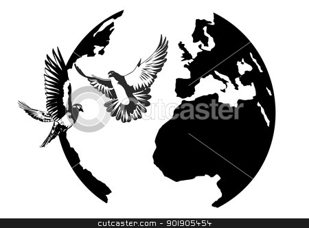 To use this stock image in your creative project, please select the size you need over to the right and click the "Add to Cart" button.
Your downloaded image will come with the Cutcaster watermark removed so don’t worry about the watermark you see on this page. Earth and the doves stock vector clipart, White doves flying against the Earth. Black and white illustration. by Sergey Skryl