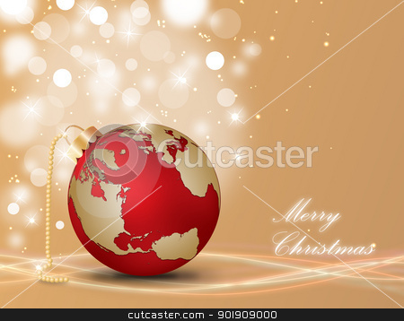 Merry Christmas Merry Christmas stock vector clipart, Christmas ball with world map on a decorated background by Alfio Roberto Silvestro