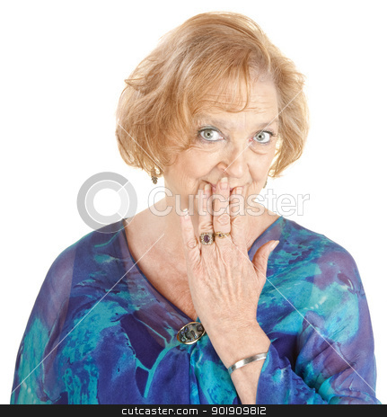 To use this stock image in your creative project, please select the size you need over to the right and click the "Add to Cart" button.
Your downloaded image will come with the Cutcaster watermark removed so don’t worry about the watermark you see on this page. Blushing Grandmother stock photo, Blushing Caucasian grandmother with hand over mouth by Scott Griessel