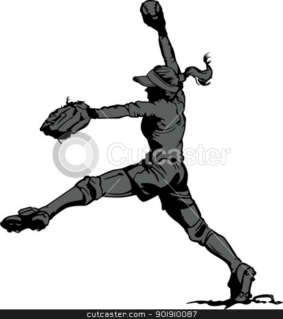Fast Pitch Softball Pitcher Vector Illustration Fast Pitch Softball Pitcher Vector Illustration stock vector clipart, Vector Illustration Silhouette of a Fastpitch Softball Player Pitching by chromaco