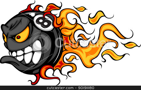 Billiards Eight Ball Flaming Face Vector Image Billiards Eight Ball Flaming Face Vector Image stock vector clipart, Flaming Eight Ball Face Cartoon Illustration Vector by chromaco