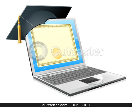 To use this stock image in your creative project, please select the size you need over to the right and click the "Add to Cart" button.
Your downloaded image will come with the Cutcaster watermark removed so don’t worry about the watermark you see on this page. Education laptop concept stock vector clipart, Education laptop concept. Illustration of a laptop computer with a mortar board cap and diploma certificate on screen. Concept for distance learning, or IT computer courses, or other similar education themes. by Christos Georghiou