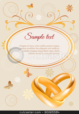 To use this stock image in your creative project, please select the size you need over to the right and click the "Add to Cart" button.
Your downloaded image will come with the Cutcaster watermark removed so don’t worry about the watermark you see on this page. Wedding invitation stock vector clipart, Wedding invitation width 3D golden rings and flowers by monicaodo