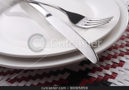 Cutlery cutlery stock photo, Fork and knife and white plate by eskaylim