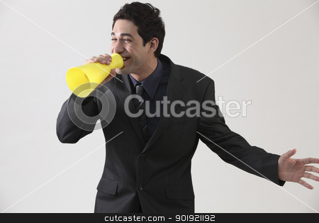 To use this stock image in your creative project, please select the size you need over to the right and click the "Add to Cart" button.
Your downloaded image will come with the Cutcaster watermark removed so don’t worry about the watermark you see on this page. voice out stock photo, Businessman with megaphone shouting by eskaylim