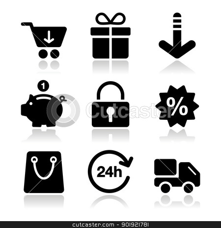 To use this stock image in your creative project, please select the size you need over to the right and click the "Add to Cart" button.
Your downloaded image will come with the Cutcaster watermark removed so don’t worry about the watermark you see on this page. Shopping on internet black icons set with shadow stock vector clipart, Shopping online icons - shopping cart, bag, sale, delivery by Agnieszka Bernacka