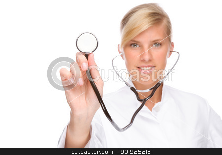 To use this stock image in your creative project, please select the size you need over to the right and click the "Add to Cart" button.
Your downloaded image will come with the Cutcaster watermark removed so don’t worry about the watermark you see on this page. Young doctor stock photo, Full isolated portrait of a beautiful caucasian doctor by Picturehunter
