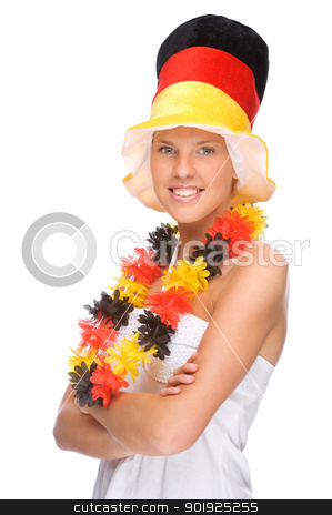 To use this stock image in your creative project, please select the size you need over to the right and click the "Add to Cart" button.
Your downloaded image will come with the Cutcaster watermark removed so don’t worry about the watermark you see on this page. German soccer fan stock photo, Full isolated portrait of a beautiful german soccer fan by Picturehunter