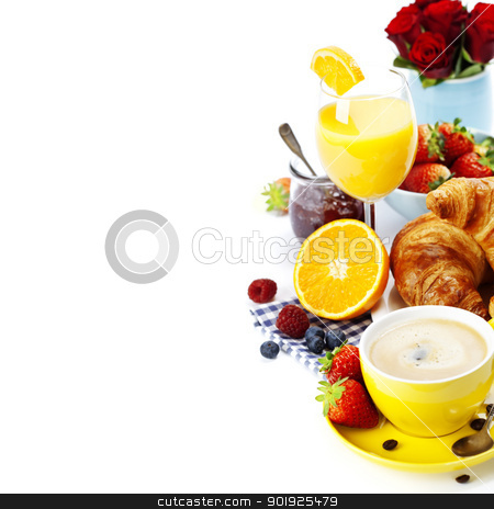 To use this stock image in your creative project, please select the size you need over to the right and click the "Add to Cart" button.
Your downloaded image will come with the Cutcaster watermark removed so don’t worry about the watermark you see on this page. Fresh healthy breakfast stock photo, Breakfast with croissants, coffee and orange juice by klenova