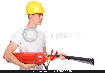 To use this stock image in your creative project, please select the size you need over to the right and click the "Add to Cart" button.
Your downloaded image will come with the Cutcaster watermark removed so don’t worry about the watermark you see on this page. Man with extinguisher stock photo, Full isolated studio picture from a young man with extinguisher by Picturehunter