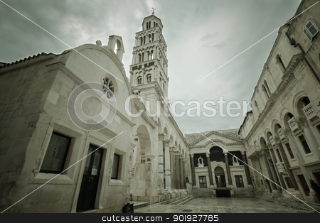 To use this stock image in your creative project, please select the size you need over to the right and click the "Add to Cart" button.
Your downloaded image will come with the Cutcaster watermark removed so don’t worry about the watermark you see on this page. Peristyle in Split stock photo, Sepia HDR of the peristyle and clock tower with dark clouds above in Split, Croatia by Paul Prescott
