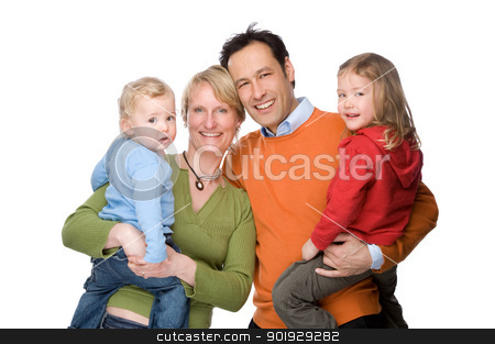 To use this stock image in your creative project, please select the size you need over to the right and click the "Add to Cart" button.
Your downloaded image will come with the Cutcaster watermark removed so don’t worry about the watermark you see on this page. Happy family stock photo, Full isolated studio picture from a young and happy family by Picturehunter