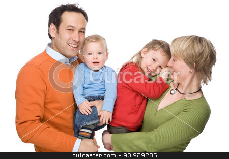 To use this stock image in your creative project, please select the size you need over to the right and click the "Add to Cart" button.
Your downloaded image will come with the Cutcaster watermark removed so don’t worry about the watermark you see on this page. Happy family stock photo, Full isolated studio picture from a young and happy family by Picturehunter