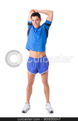 Stretching Stretching stock photo, Full isolated studio picture from a young sports man by Picturehunter