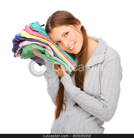 To use this stock image in your creative project, please select the size you need over to the right and click the "Add to Cart" button.
Your downloaded image will come with the Cutcaster watermark removed so don’t worry about the watermark you see on this page. Girl with clothes stock photo, Full isolated studio picture from a young girl with clothes by Picturehunter