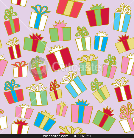 Seamless Holiday Gifts Seamless Holiday Gifts stock vector clipart, A seamless pattern of holiday gift wrapped packages with ribbons and bows in various colors. by Jamie Slavy