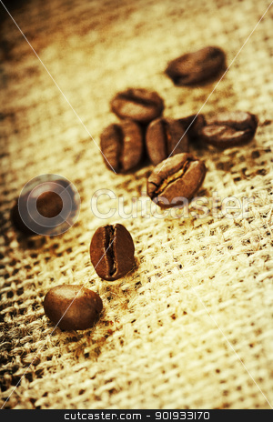 To use this stock image in your creative project, please select the size you need over to the right and click the "Add to Cart" button.
Your downloaded image will come with the Cutcaster watermark removed so don’t worry about the watermark you see on this page. coffee beans stock photo, Close up of coffee beans on cloth sack by klenova