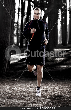 To use this stock image in your creative project, please select the size you need over to the right and click the "Add to Cart" button.
Your downloaded image will come with the Cutcaster watermark removed so don’t worry about the watermark you see on this page. Runing in the forest stock photo, Athletic man doing exercise, running in the forest by ikostudio