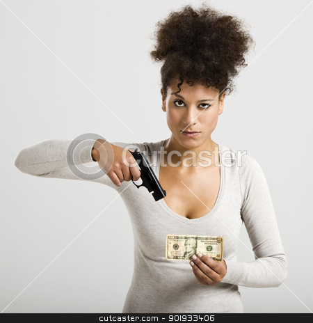 Shooting money Shooting money stock photo, African woman shooting a US-Dollar banknote, great concept for the global crises by ikostudio