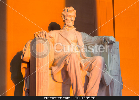 To use this stock image in your creative project, please select the size you need over to the right and click the "Add to Cart" button.
Your downloaded image will come with the Cutcaster watermark removed so don’t worry about the watermark you see on this page. Sun at dawn illuminates Lincoln statue stock photo, Rising sunrise at dawn lights statue of President Lincoln in memorial in Washington DC by Steven Heap