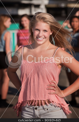 To use this stock image in your creative project, please select the size you need over to the right and click the "Add to Cart" button.
Your downloaded image will come with the Cutcaster watermark removed so don’t worry about the watermark you see on this page. Independent Young Woman stock photo, Happy European female teenager with friends outside by Scott Griessel