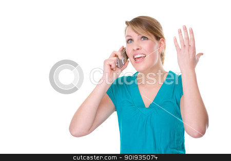 Crying at the phone Crying at the phone stock photo, Full isolated portrait of a beautiful caucasian woman with handy by Picturehunter