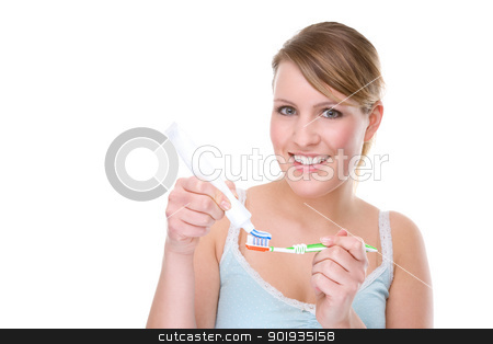 Woman with toothbrush Woman with toothbrush stock photo, Full isolated portrait of a beautiful caucasian woman with a toothbrush by Picturehunter