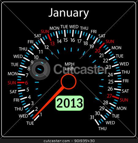 To use this stock image in your creative project, please select the size you need over to the right and click the "Add to Cart" button.
Your downloaded image will come with the Cutcaster watermark removed so don’t worry about the watermark you see on this page. 2013 year calendar speedometer car in vector. January. stock photo, 2013 year calendar speedometer car in vector. January. by aarrows