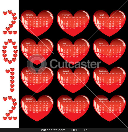 Stylish calendar with red hearts for 2012. Stylish calendar with red hearts for 2012. stock photo, Stylish calendar with red hearts for 2012. Sundays first by aarrows